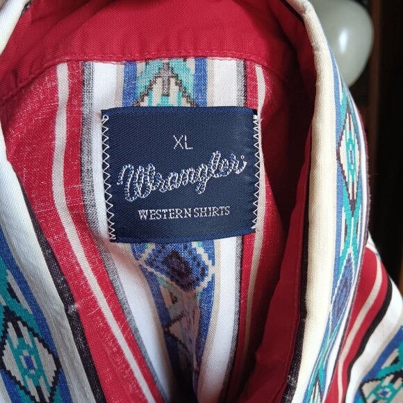 XL Vintage Mens Western Shirt Wrangler Geometric Aztec Mexican Cowboy 1990's - Picture 7 of 7